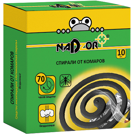 Спирали от комаров малодымные без запаха черные 10штук в упаковке Nadzor